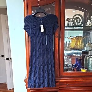 GAP Cable Knit Big Bold Ribbed Sweater Dress Navy Blue Sz Xs Nwt